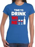 Bellatio Decorations Shoppartners Bv Time to Drink Wine tekst t-shirt blauw dames S