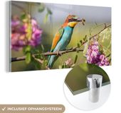 MuchoWow® Glass Painting 120x60 cm - Acrylic Glass Painting - Bird - Bee-eater - Flowers - Photo on Glass - Paintings
