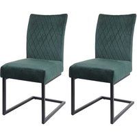 HWC Set van 2 sledestoelen HWC-L15, bezoekersstoel conferentiestoel, fluweel gepoedercoat staal ~ groen