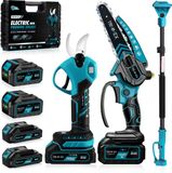 Trimmex® Mini kettingzaag + Elektrische snoeischaar + Telescopische steel - 3 in 1 set - Incl. 4 Accu's - Snoeien bundel