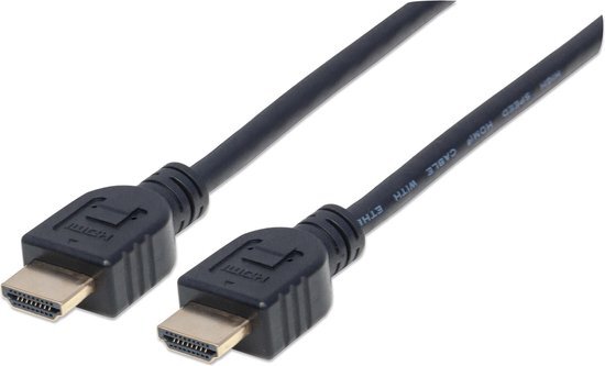 MANHATTAN HDMI In-Wall CL3 Cable with Ethernet, 4K, Male to Male, 3m, 4K@60Hz, HEC, ARC, 3D, in-wall rated, Shielded, Black, Polybag