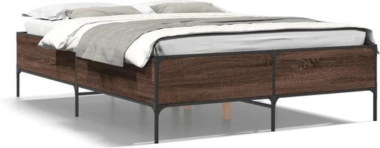vidaXL Bedframe - Hout - Metaal - Bruin Eikenkleur - 160x200 cm - Tweepersoons
