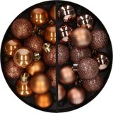 Kaemingk B.V. Boules de Noël Set 28x petite plastique brun teintes 3 cm - incassable - avec rubans de suspension