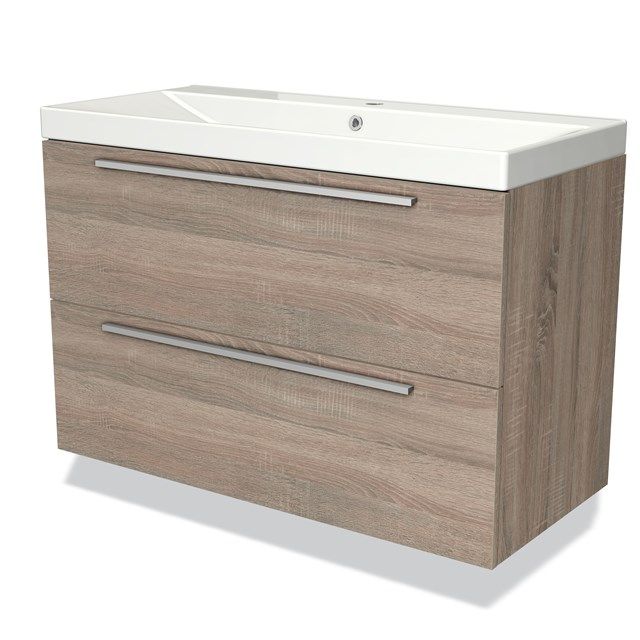 Maxaro Badkamermeubel 100cm Modulo Eiken 2 Lades Vlak Wastafel Keramiek
