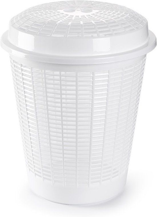 PlasticForte Wasmand met deksel - 50 liter - wit - rond