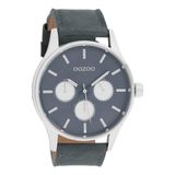 OOZOO Timepieces C10048 Unisex Polshorloge Zilverkleurig Staal Blauw Leer Analoog Quartz 48mm