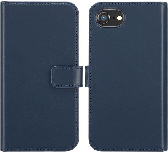 Selencia Echt Leren Bookcase voor de Apple iPhone 17e / 16e - Blauw