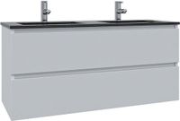 Saniclass Chaci Badkamermeubelset - 120x46x55cm - keramische wastafel zwart - 2 wasbakken - 2 kraangaten - 2 lades - mat wit