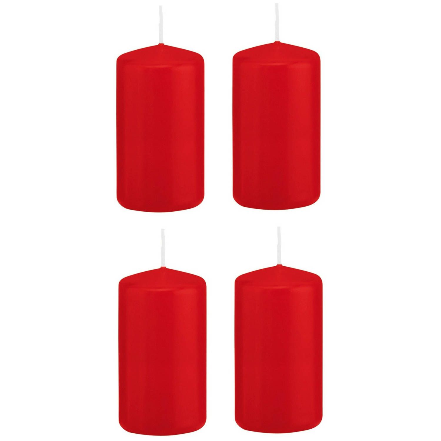 Trend Candles 4x Luxe Stompkaars/Cilinderkaars - 6x12 cm - Rood
