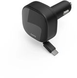 Hama 30W Auto-Snellader - 2x USB-C - Uittrekbare oplaadkabel - Zwart
