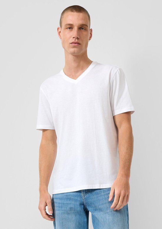 QS s.Oliver T-shirt met V-hals van katoen - Wit - Maat S