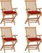 Chaises pliantes avec coussins rouges, 4 pièces, teck massif