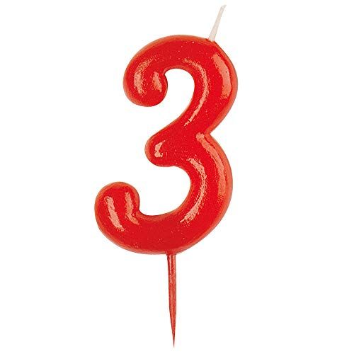 dekora - Verjaardagskaars Nummer 3 Rood voor Taarten 7,5 cm