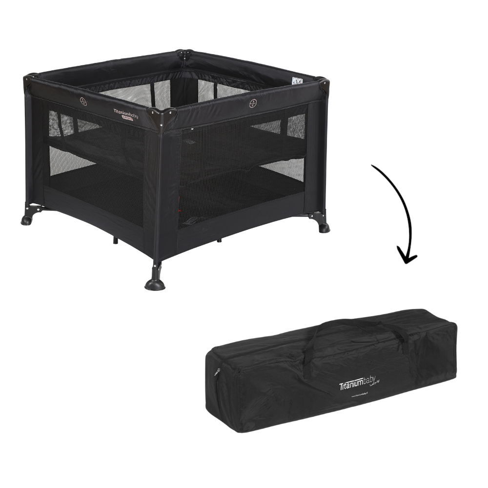 Titaniumbaby Opvouwbare box SMART Mason met verhoger 100x100 cm Black inclusief draagtas