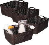 PLASTICFORTE Opbergmandje/kastmandje - 4x - 11 liter - donkerbruin - kunststof - 35 x 28 x 16 cm - nestbaar