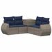 vidaXL Bankstel 2 zitplaatsen Grijs en Marineblauw Poly Rattan en Staal