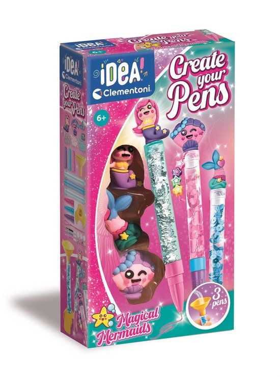 Clementoni Idea 18131 Zeemeermin pencreaties, doe-het-zelf stiftenset met leuke accessoires, knutselset om zelf pennen te maken, creatief speelgoed en cadeauset voor kinderen vanaf 6 jaar