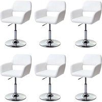 HWC Set van 6 eetkamerstoelen HWC-A50 III, stoel keukenstoel, retro jaren 50, kunstleer ~ wit, chromen onderstel