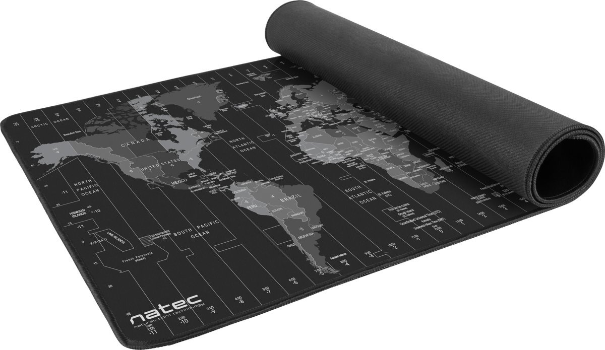 Natec - Time Zone Map Maxi - Muismat groot - Wereldkaart