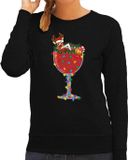Bellatio Decorations Foute Kersttrui/sweater voor dames - cocktailglas met Rudolf - zwart - kerstcadeau L