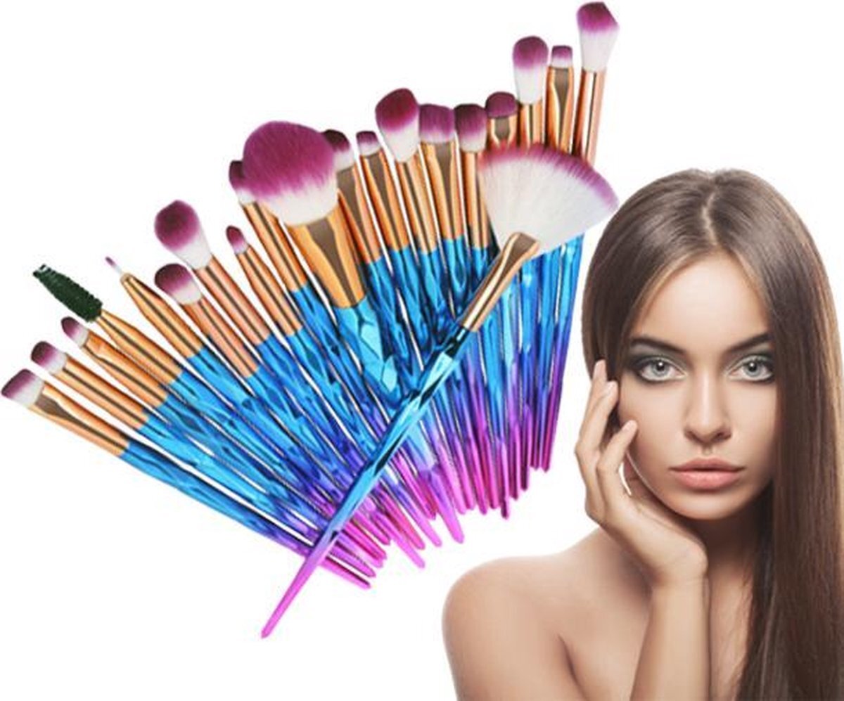 Imperatoris Make-up Kwastenset - 20-Delig - Make-up Brushset - Synthetisch Haar - Blauw Met Paars