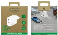 4Smarts GaN Flex 65W 1x USB 2x USB-C Snellader PD Adapter Wit