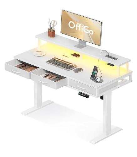 OffiGo Elektrisch bureau met laden, 120 cm, zit-stabureau met monitorstandaard, wit