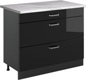 Vicco Keukenonderkast R-Line, Zwart hoogglans/Antraciet, 100 cm marmer werkblad