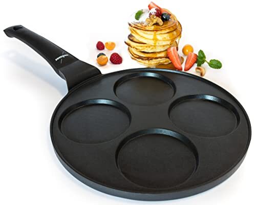 endusor Pannenkoekenpan, spiegeleipan, diameter 26 cm, met [PowerShield]-coating, inductie, keramisch gas elektrisch, 4 x vormpjes maker, eierpan voor pannenkoeken, spiegelei, liwanzen, poffertjes, Blinis, nu bekijken