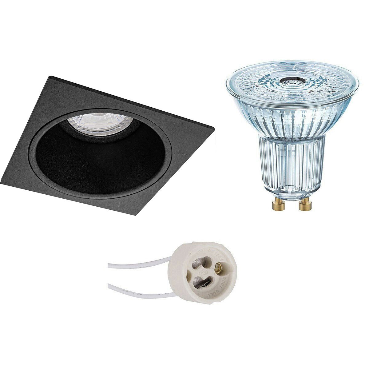 Osram LED Spot Set - PAR16 940 36D - Pragmi Minko Pro - GU10 - Dimbaar - Vierkant - Mat Zwart - 3.7W - 4000K - 90mm