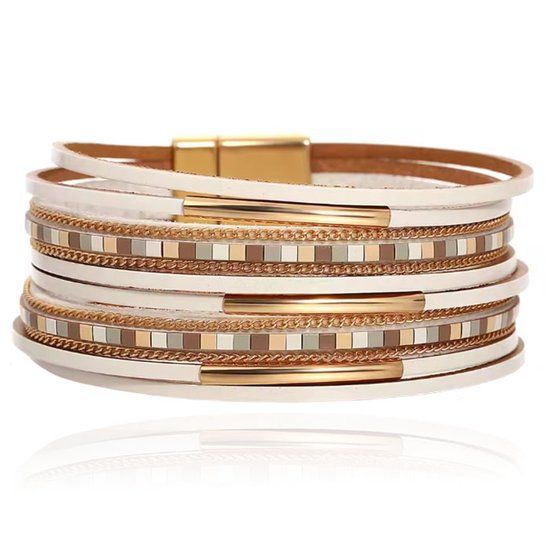Deja Jewels Deja Armband goudkleurig met witte banden en mozaïek detail