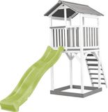 AXI Beach Tower Speeltoestel in Grijs/Wit - Speeltoren met Zandbak en Limoen Groene Glijbaan - FSC hout - Speelhuis op palen voor de tuin