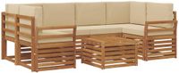 vidaXL - Bank loungeset - 6 zitplaatsen - Massief Acacia Hout - Natuurlijk en Beige