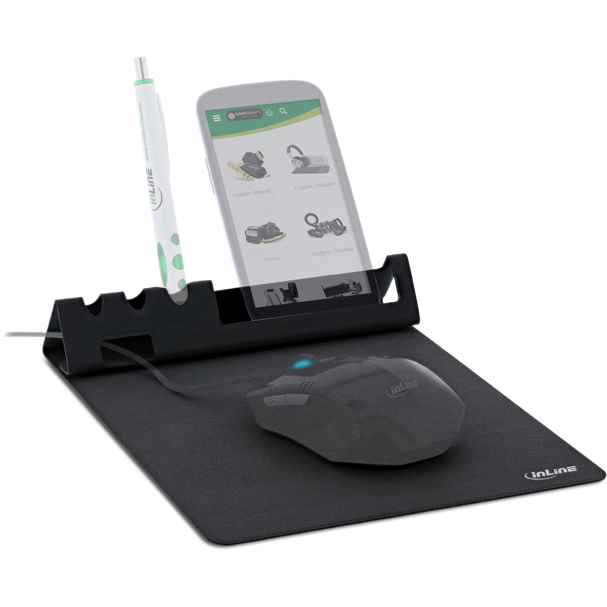 Inline 55261 Muismat - Zwart - Rubber - 20x18cm