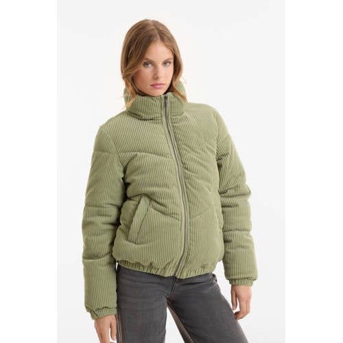 Anytime Corduroy Gewatteerde Jas Lichtkhaki