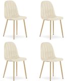 LEOBERT Set van 4 eetkamerstoelen PADVA - Fluweel licht beige – Houten look poten (eiken) – Modern design