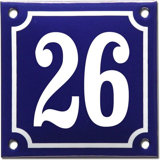 EmailleDesignÂ® Emaille huisnummer blauw/wit nr. 26