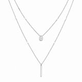 LGT JWLS Zilverkleurige 2-Laags Multilayer Ketting voor Dames met Witte Zirkonia en Staafhanger