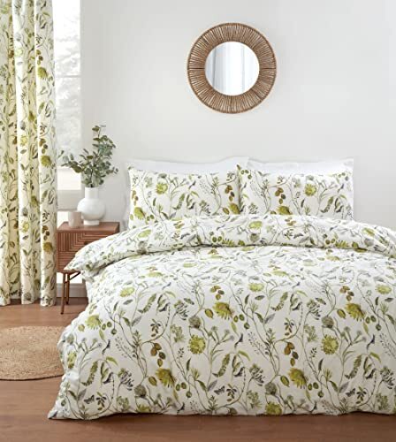 Prestigious Textiles Prestigious Textiles Sundour Grove Prachtige Bloemen & Butterfly Design Dekbedovertrek Set in Venkel Groen op een Natuurlijke Achtergrond Superking Bed Grove