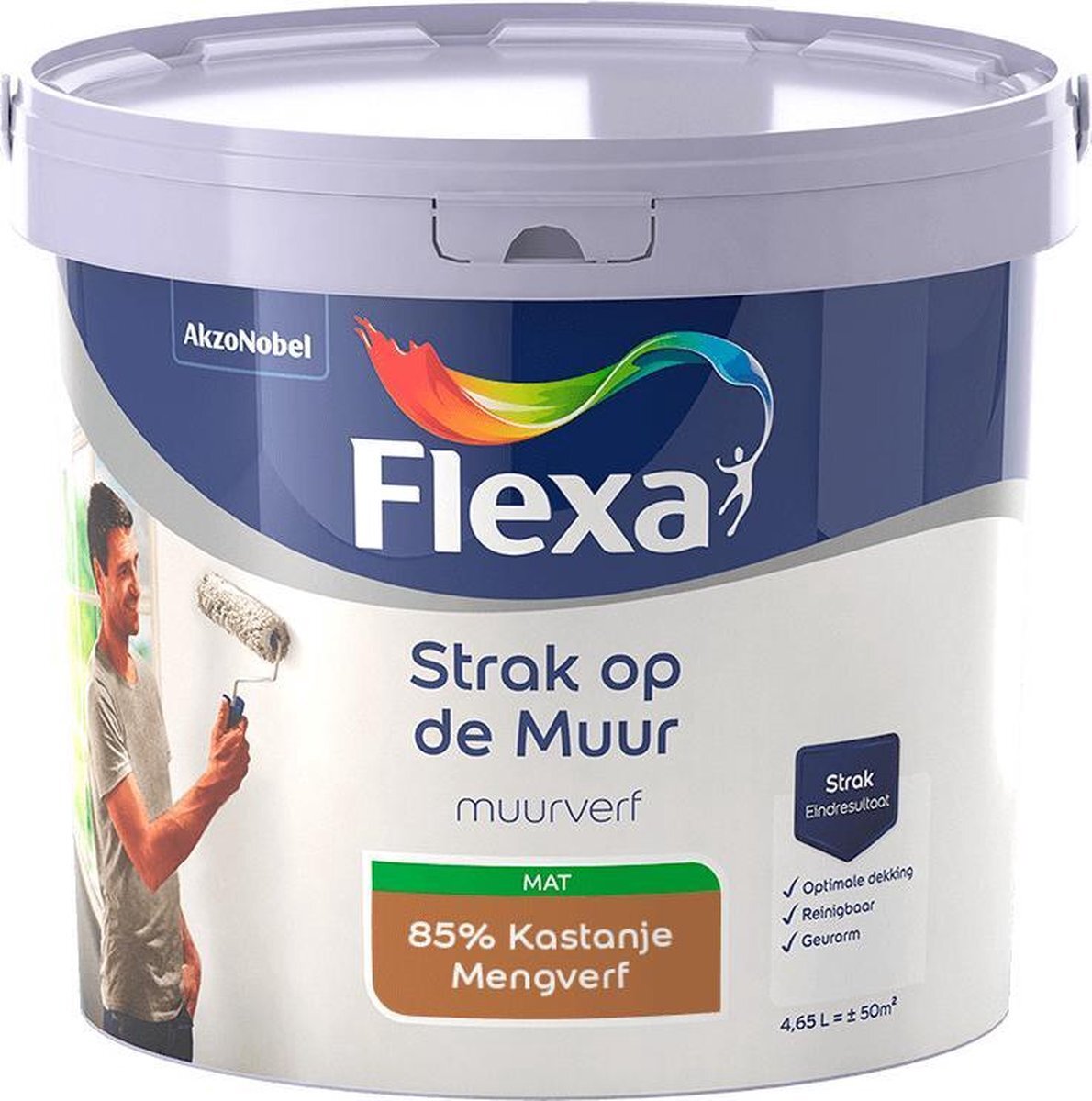 FLEXA - Strak op de muur - Muurverf - Mengcollectie - 85% Kastanje - 5 Liter