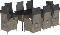vidaXL 9-delige tuinset met kussens, polyrattan, grijs
