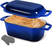 NutriChef Dutch Oven - 3.5L Cocotte en fonte - Émaillé - Cocotte ovale - Avec gants en silicone - Lavable au lave-vaisselle - Bleu