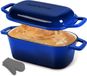NutriChef Dutch Oven - 3.5L Cocotte en fonte - Émaillé - Cocotte ovale - Avec gants en silicone - Lavable au lave-vaisselle - Bleu