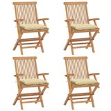 vidaXL Tuinstoelen 4 stuks met crèmewitte kussens massief teakhout