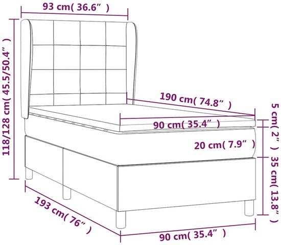 vidaXL Boxspring met matras fluweel donkerblauw 90x190 cm