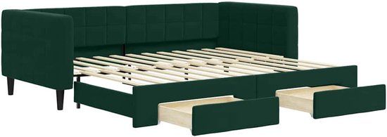 vidaXL Slaapbank met onderschuifbed en lades 90x200 cm fluweel donkergroen