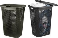 Benson Panier à linge Ventilation - avec couvercle - 2x pièces - noir et marron - 50 litres - 61 x 43 cm