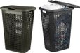 Benson Panier à linge Ventilation - avec couvercle - 2x pièces - noir et marron - 50 litres - 61 x 43 cm