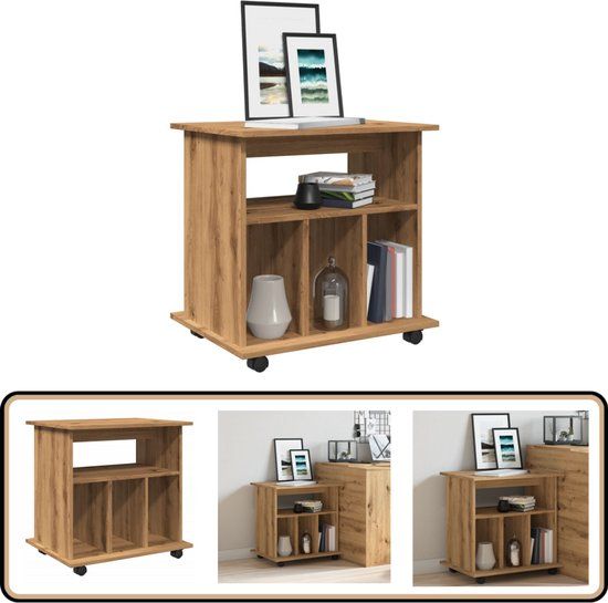 vidaXL Rolkast 60x45x60 cm bewerkt hout artisanaal eikenkleurig