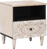 vidaXL Bedkast met lade Wit 40 x 33 x 46 cm Massief Mango Hout